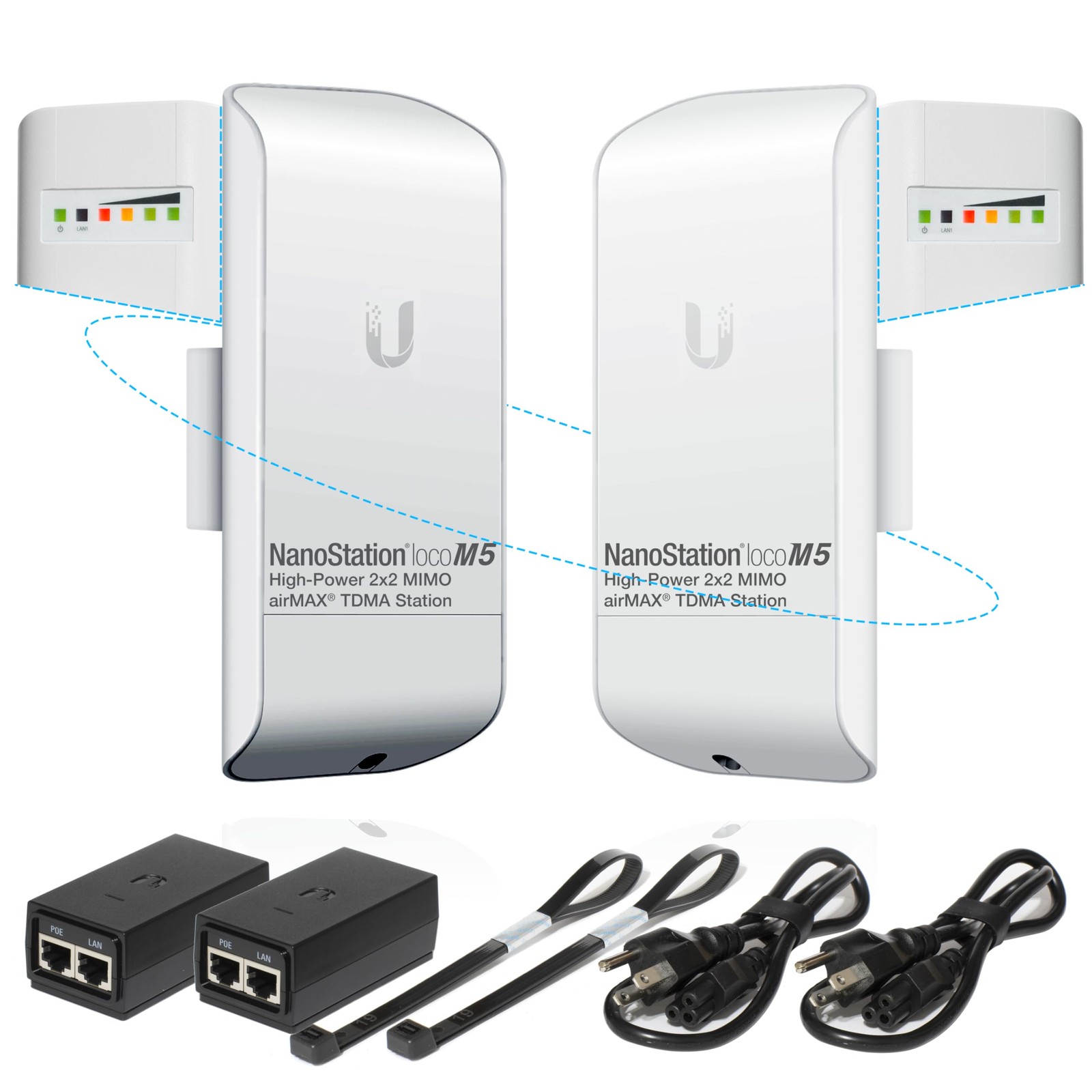 Pre-Configured Bundle of 2 Ubiquiti NanoStation LOCOM5 P2P-2 Units Kit 100% C...