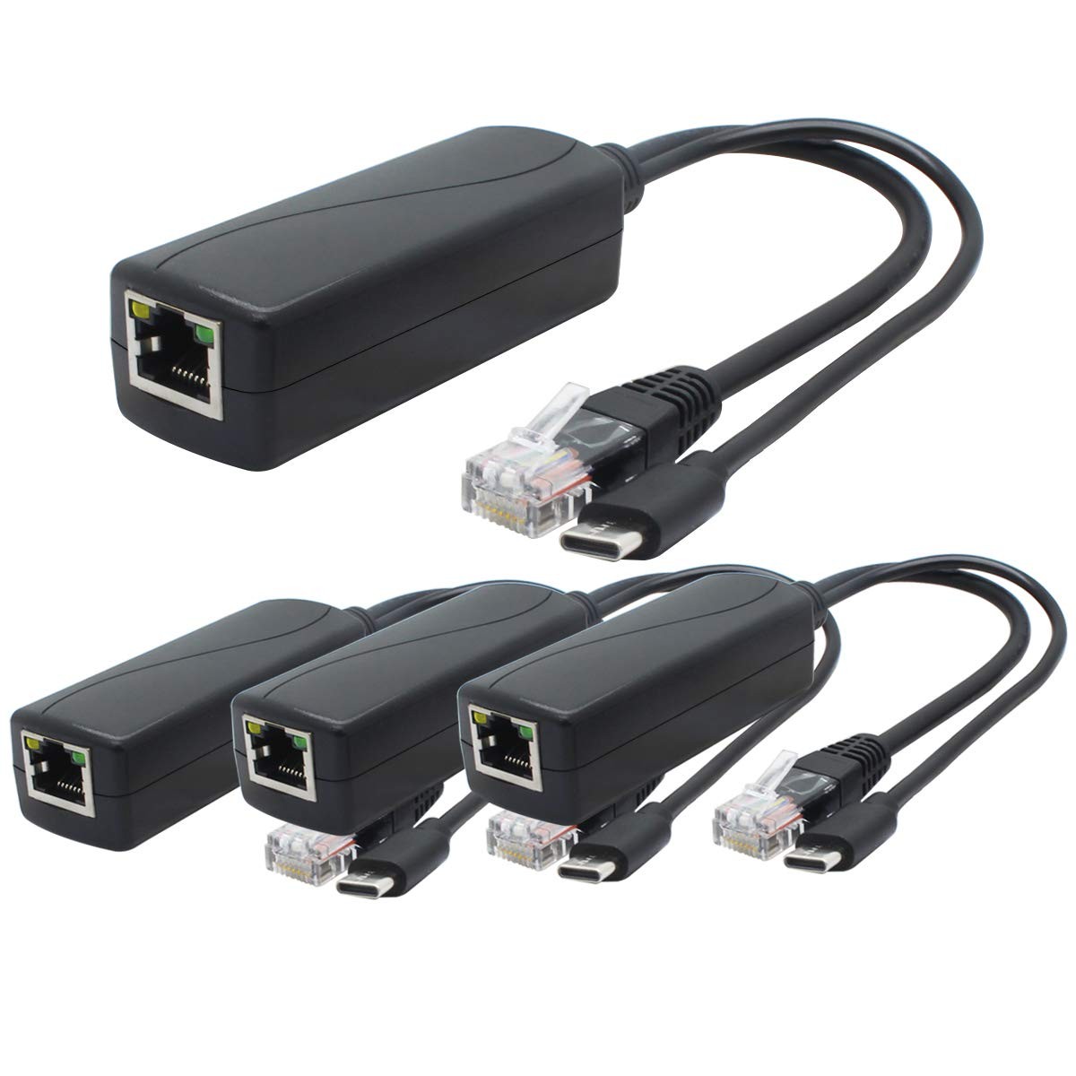 4 PCS 5V PoE Splitter USB Type C 48V To 5V 2.4A IEEE 802.3af 10/100Mbps