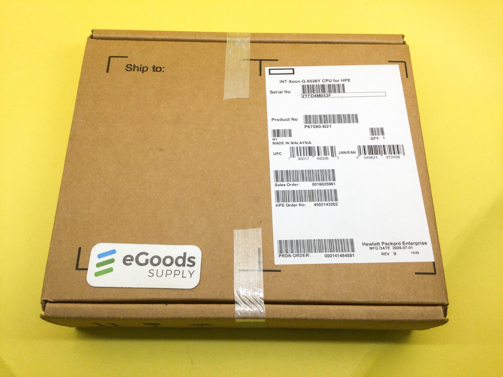 SRN6N Intel Xeon Gold 6526Y 2.8GHz 16‑Core 195W CPU HPE P67080-B21 New
