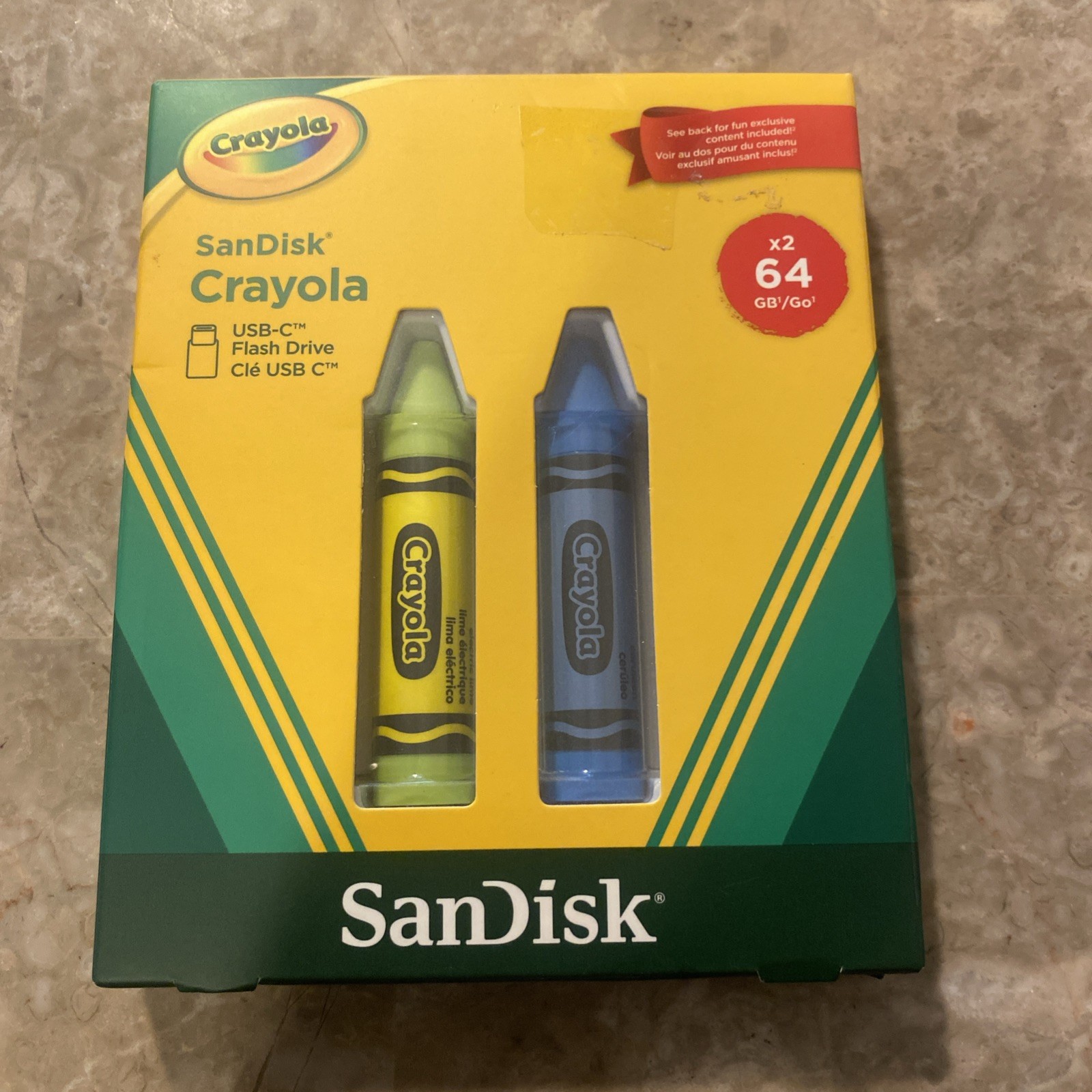 SanDisk Crayola 64GB USB-C Flash Drive 2-pack Cerulean Blue + Electric Lime NEW