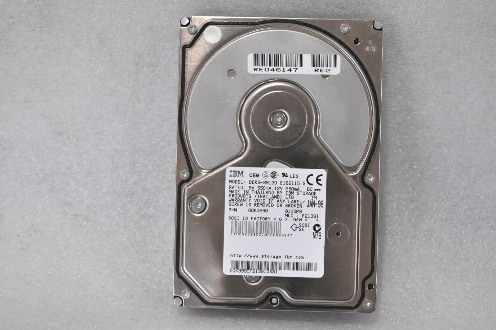 IBM DDRS-39130 E182115 5V 550mA 12V 3.5" HARD DRIVE