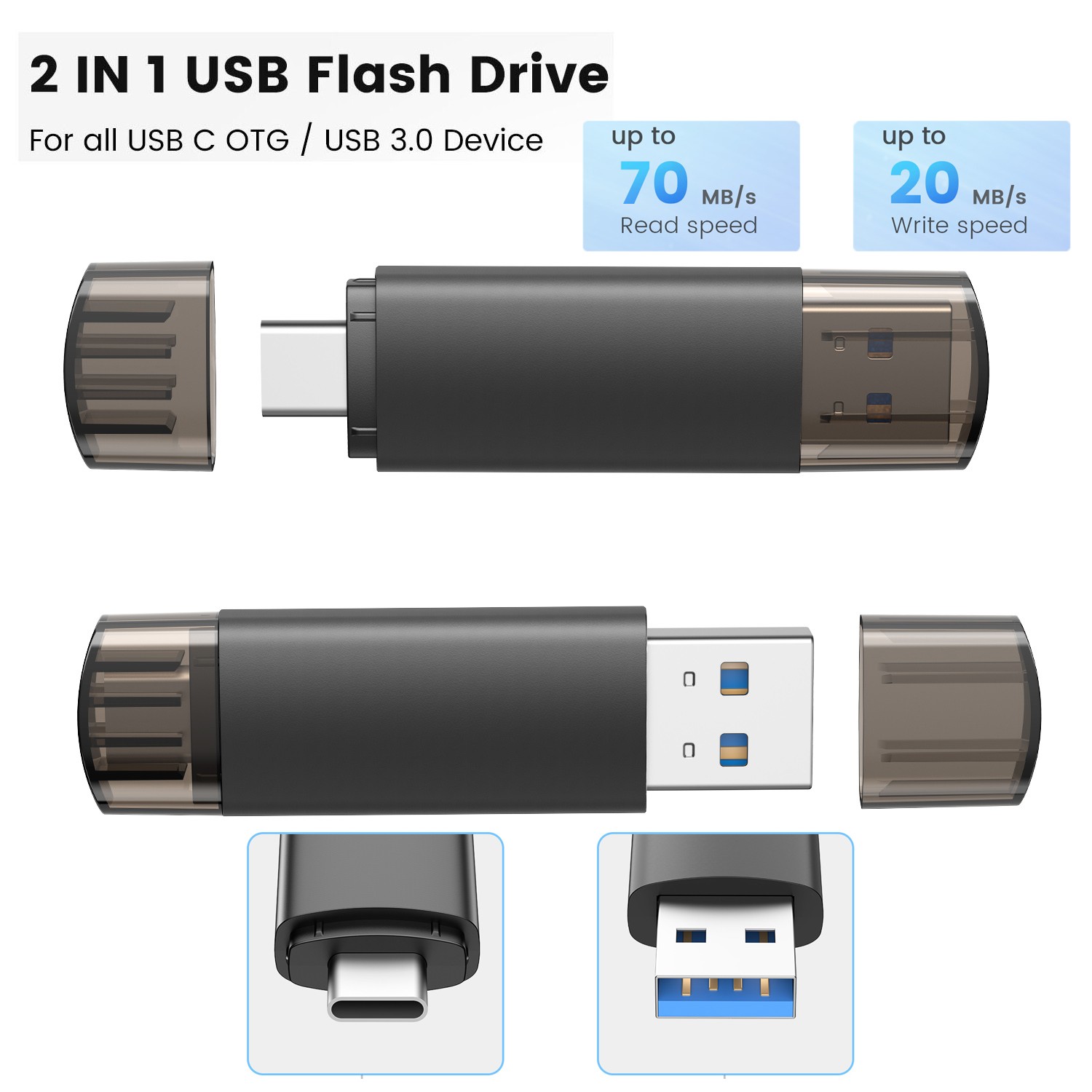 64GB 128GB 256GB USB A OTG Dual USB 3.0 Flash Drive Type C Thumb Drive Phone Lot