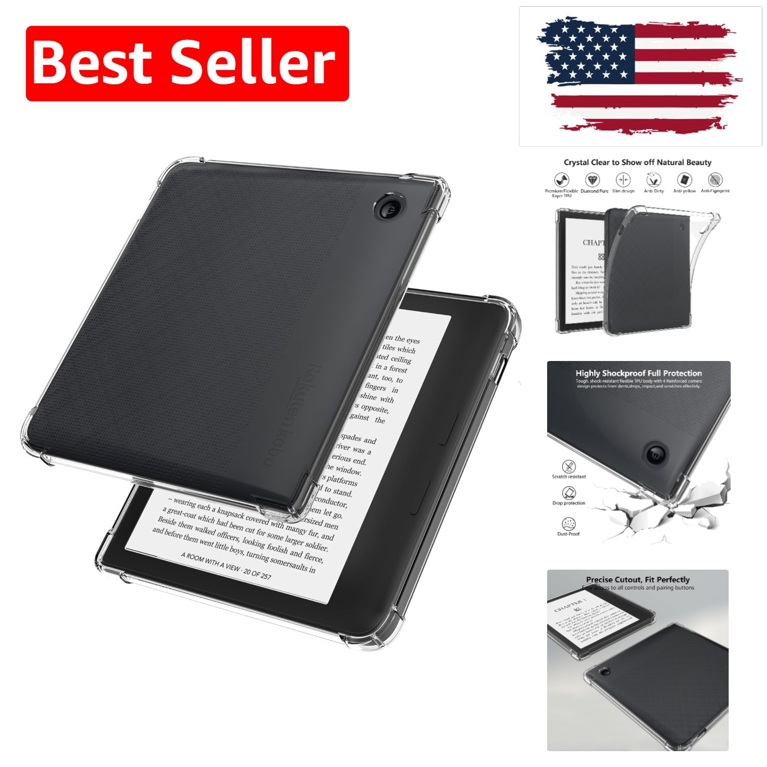 for 7'' Kobo Libra Colour Case Clear 2024 N428,Slim Reinforced Corners Cover ...