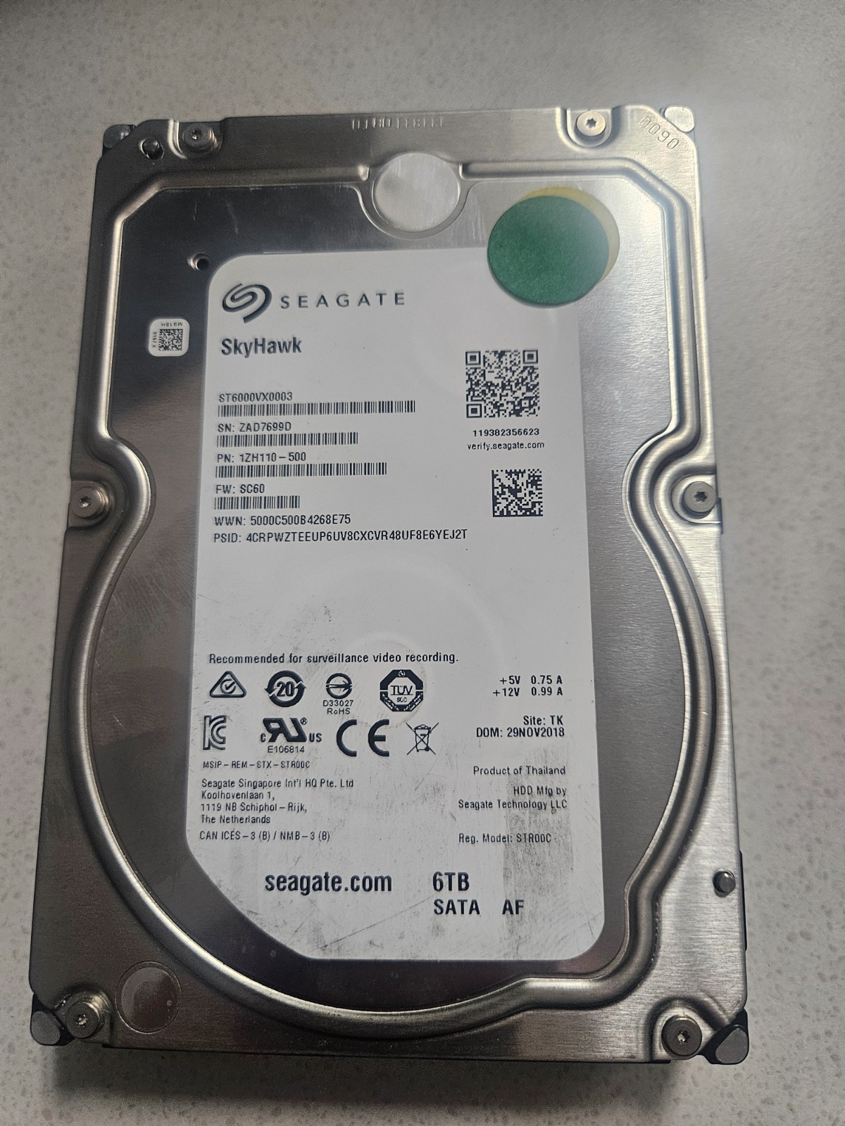 Seagate SkyHawk 6TB 3.5" SATA 6GBps Surveillance Hard Drive HDD ST6000VX0003