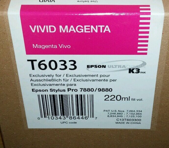 10-2023 NEW GENUINE EPSON T6033 VIVID MAGENTA 220ml INK STYLUS 7880 9880 T603300