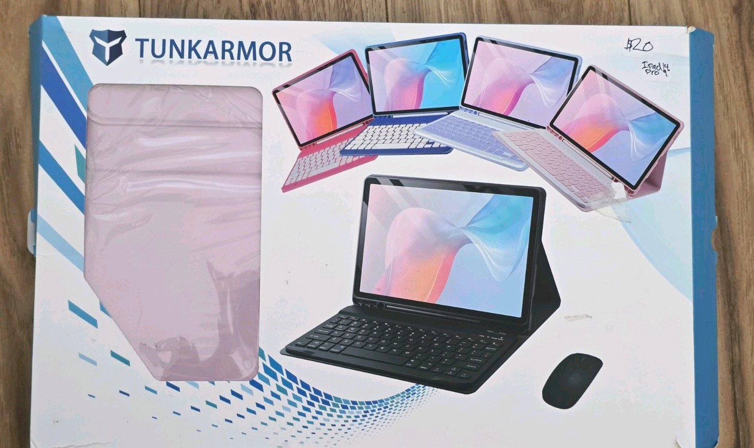 TUNKARMOR Pink PU Leather Bluetooth Keyboard Case & Mouse for iPad Pro 12.9