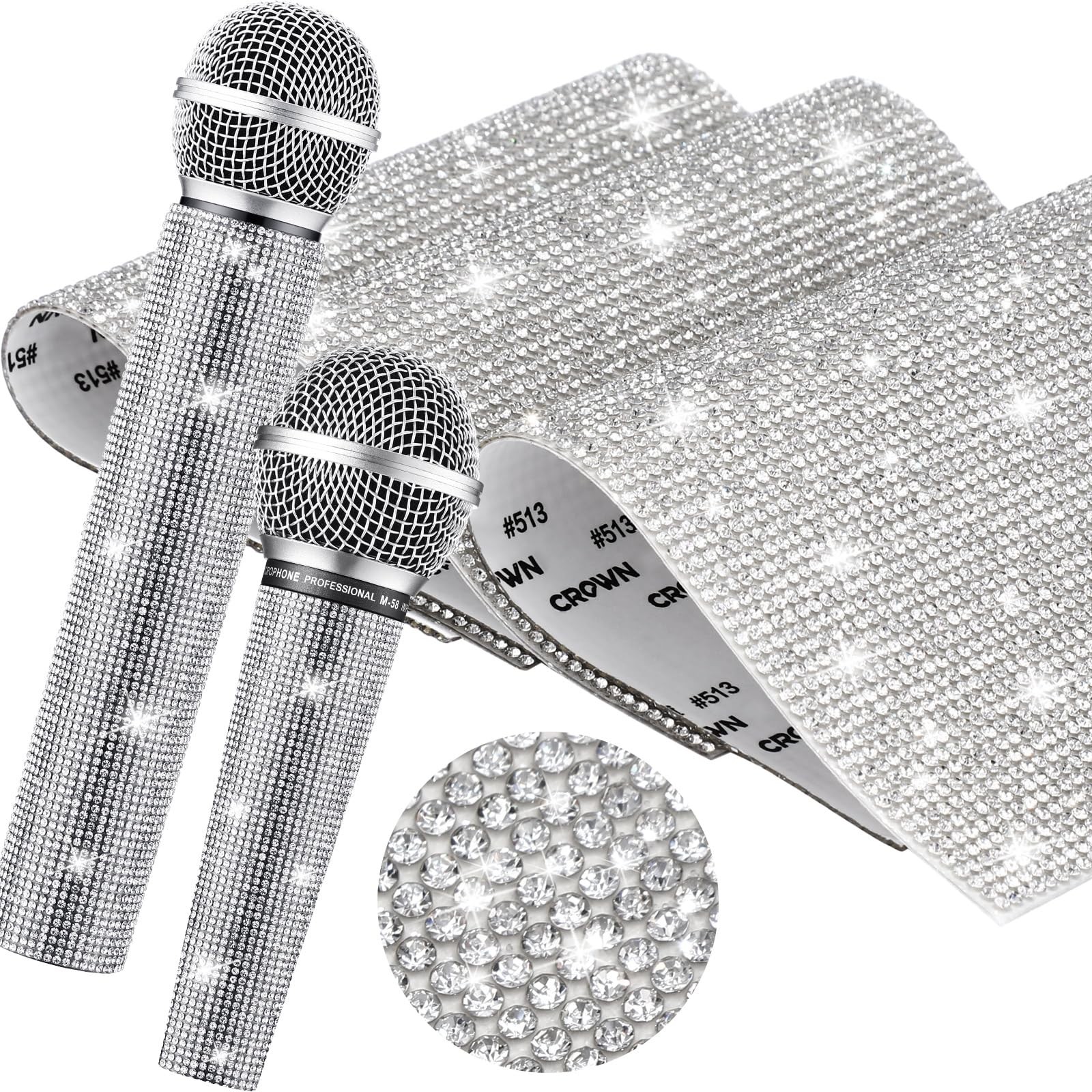 Remuuly 3 Pcs DIY Rhinestone Microphone Handle Cover Protector Bling Stickers Rh