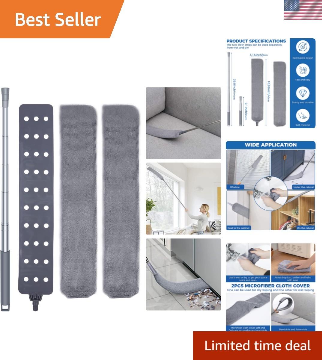 Eco-Friendly Microfiber Duster with Adjustable Handle - Perfect for Tight Spaces