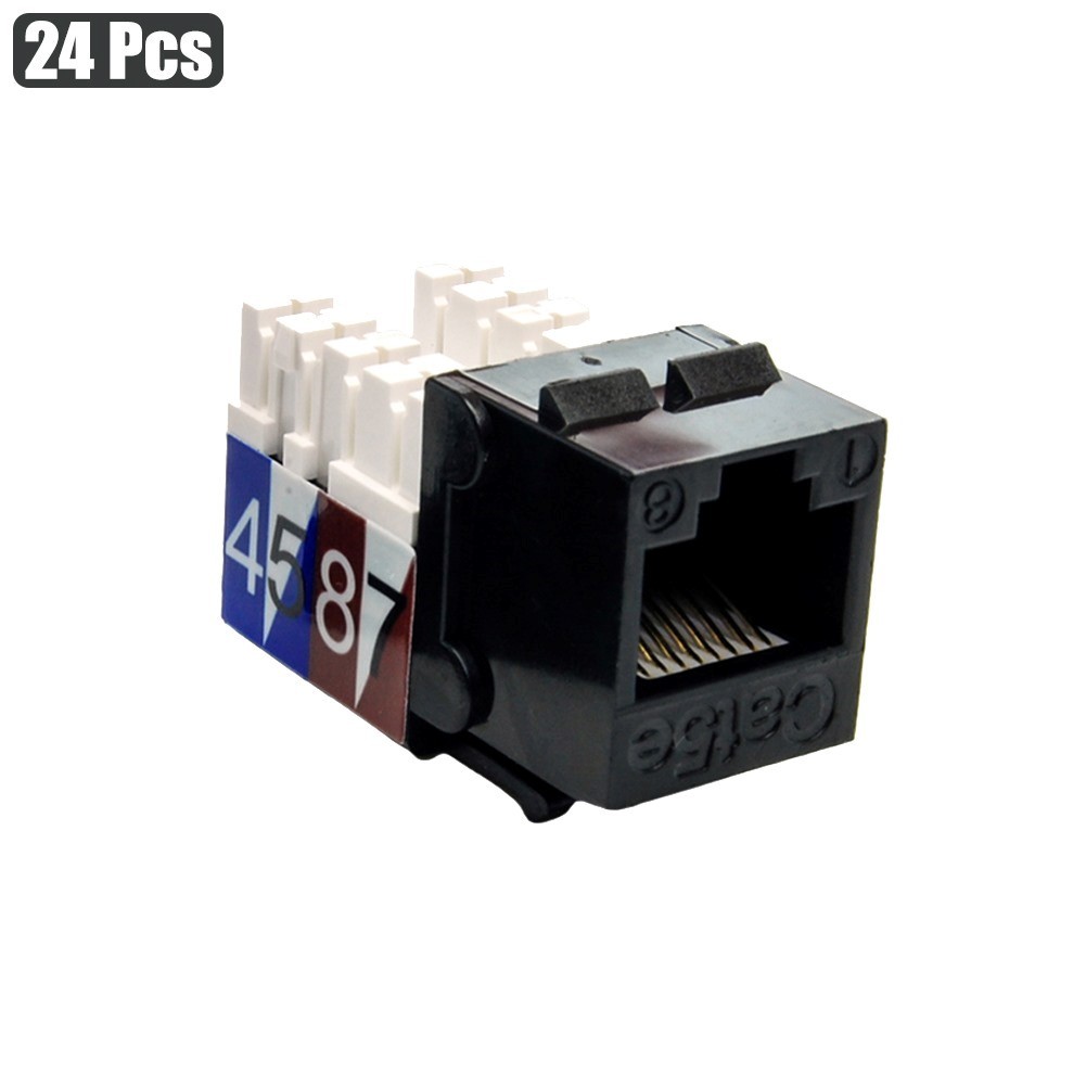 24Pcs Cat5E RJ45 Ethernet LAN Network Keystone Jack 110 Punch Down Snap-in Black