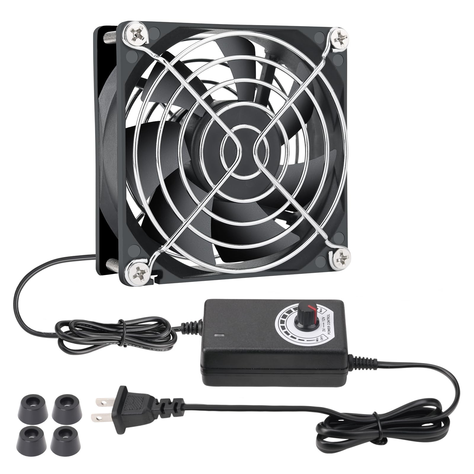 KEYFANCLUB 80mm Small Computer Fan with AC Plug, 110V 120V 220V 240V Fan with Sp