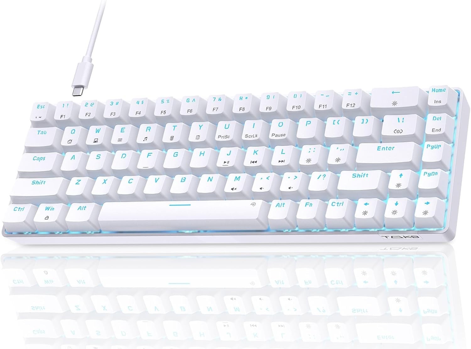 TMKB T68SE 60% Mechanical Gaming Keyboard 68 Keys Blue Switch LED PC White