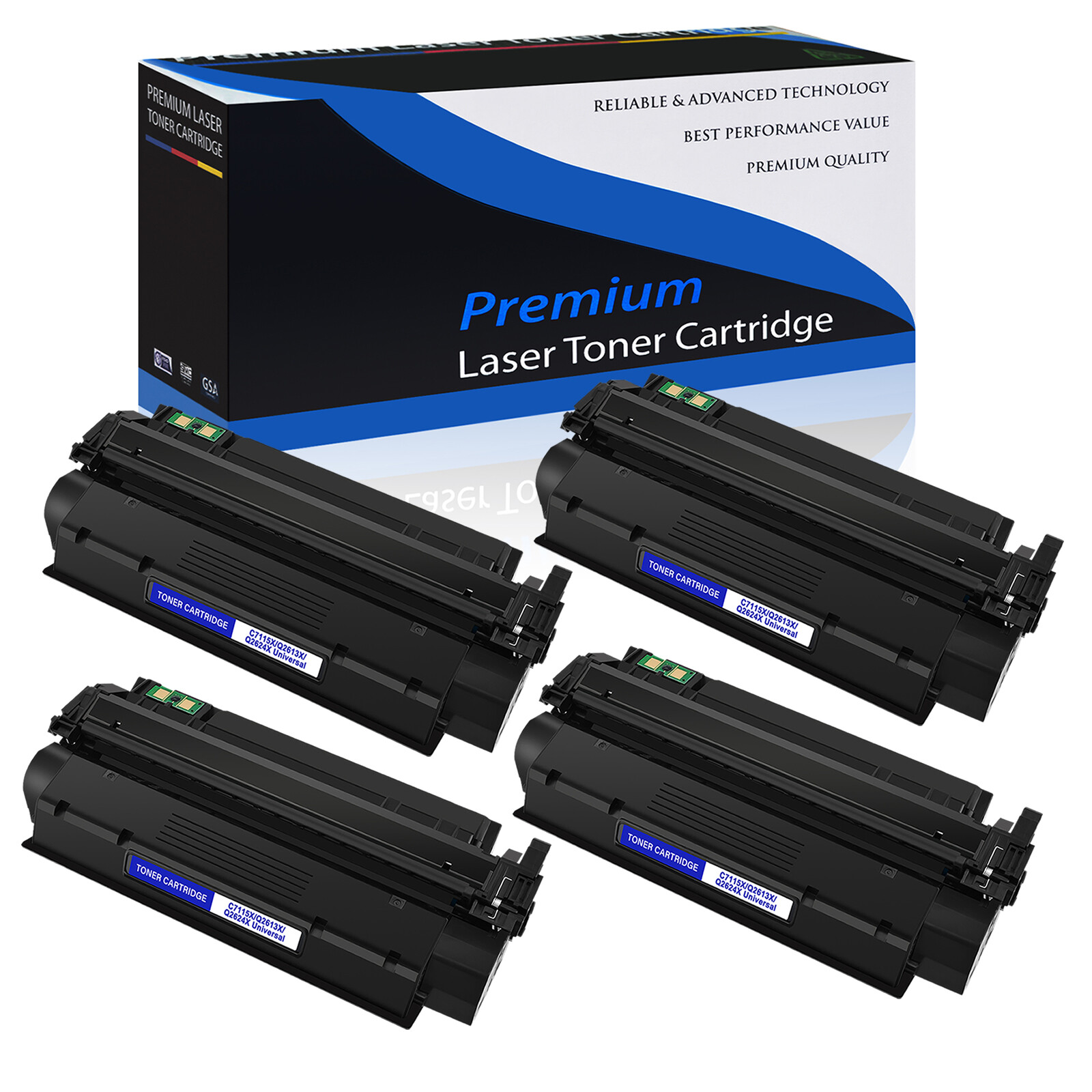 4PK High Yield Q2613X Black Toner Cartridge for HP LaserJet 1300 1300n 1300xi