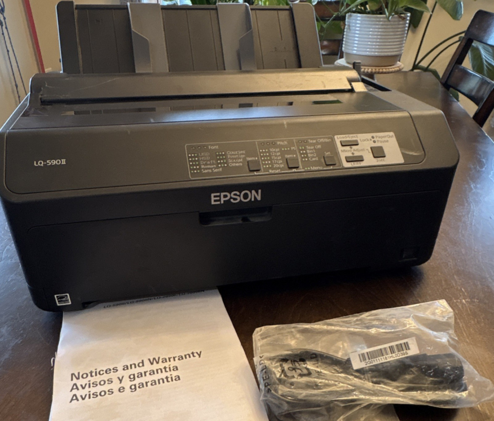 Epson LQ-590II Dot Matrix Black & White Printer with Power Cable