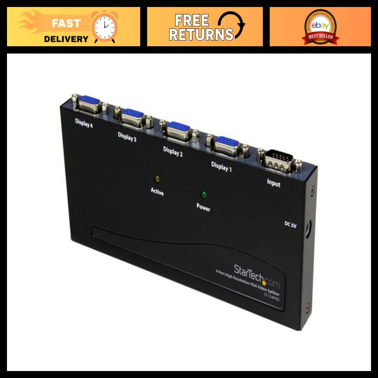 4-Port VGA Video Splitter, 2048x1536 Resolution, 80Hz Refresh Rate, TAA Complian