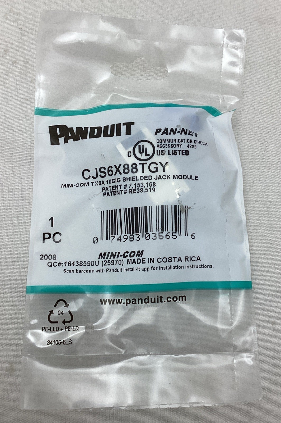 Panduit  Mini-Com TX6A 10GIG Shielded Jack Module CJS6X88TGY