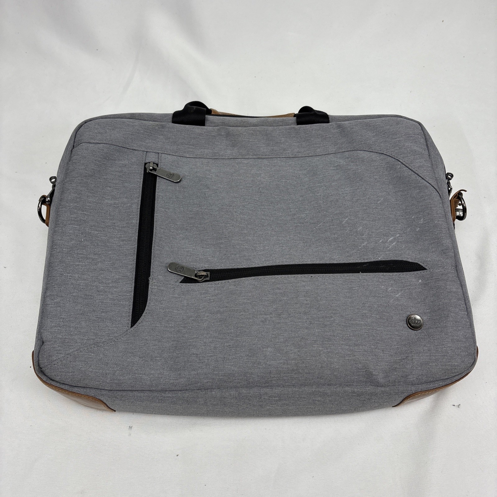 PKG Est. 2009 Toronto Canada Light Gray Canvas Laptop Messenger Bag Briefcase