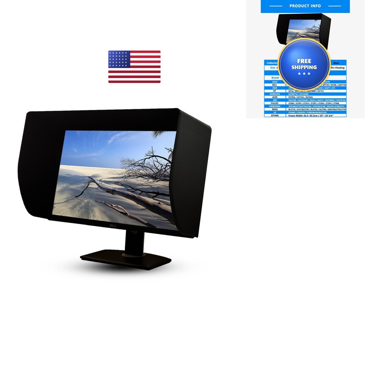 iLooker 27E 27 inch Monitor Hood Sunshade for Dell HP Samsung 635-655mm