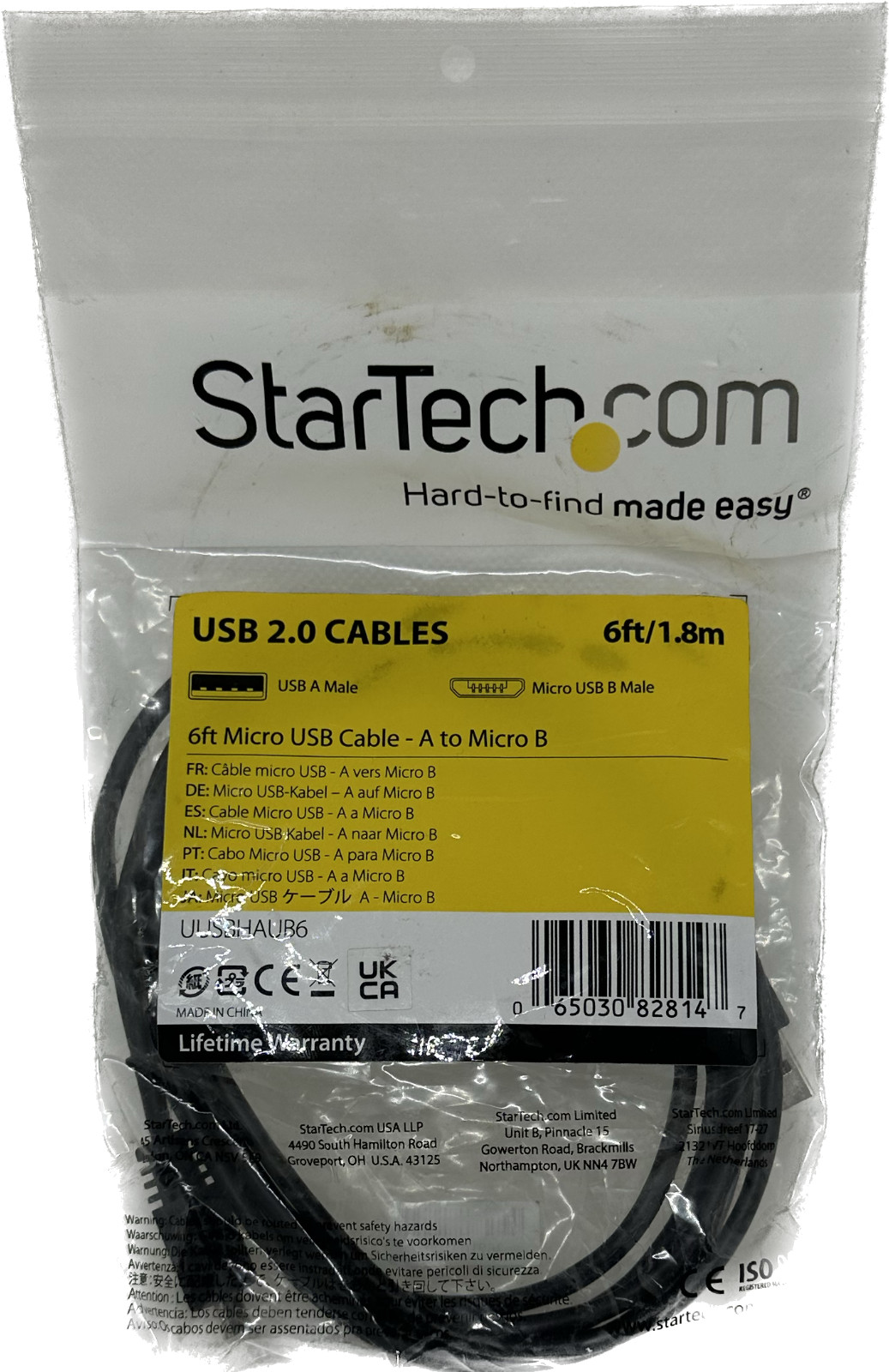 STARTECH UUSBHAUB6 6FT MICRO USB CABLE A TO MICRO B NEW