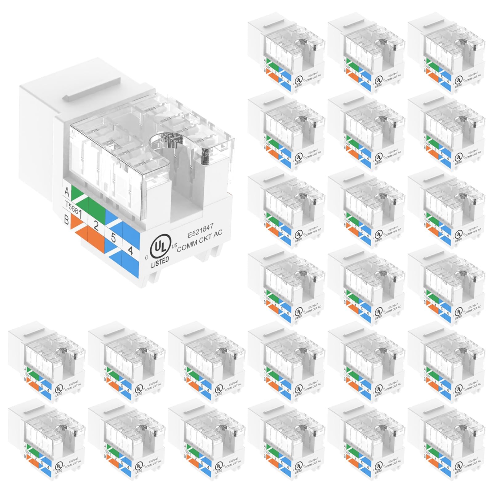 VCE UL Listed Cat6 Keystone Jacks 10Gbps 25-Pack, White Quantity 25,