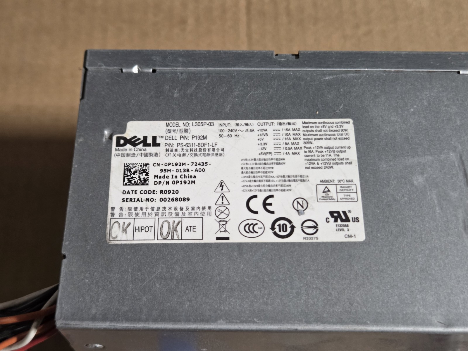 Dell 305w Power Supply For Optiplex 360 380 760 780 960 980 0P192M 0PW114