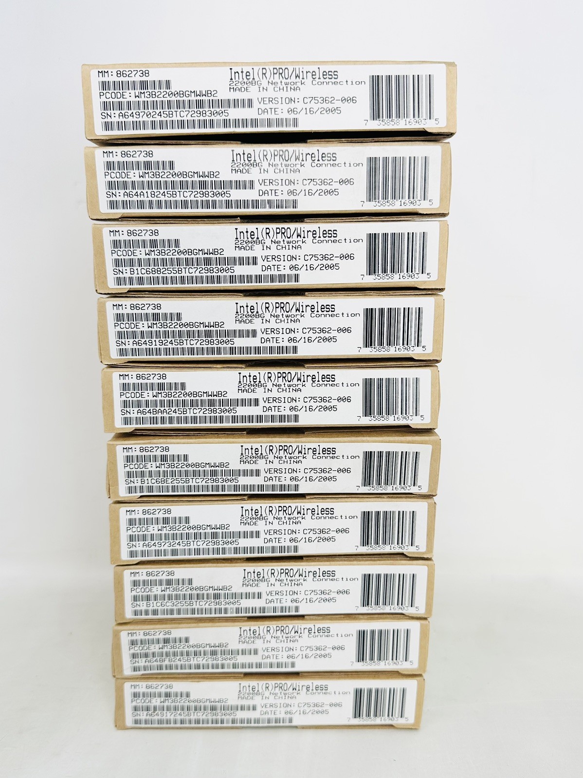 LOT OF 10: Intel PRO/Wireless 2200BG Network Connection WM3B2200BG NEW 
