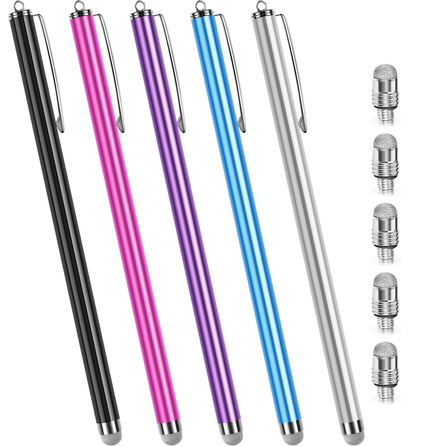 Long Stylus Pens for Touch Screens (5 Pack Passive stylus, Mesh tips 5pack 
