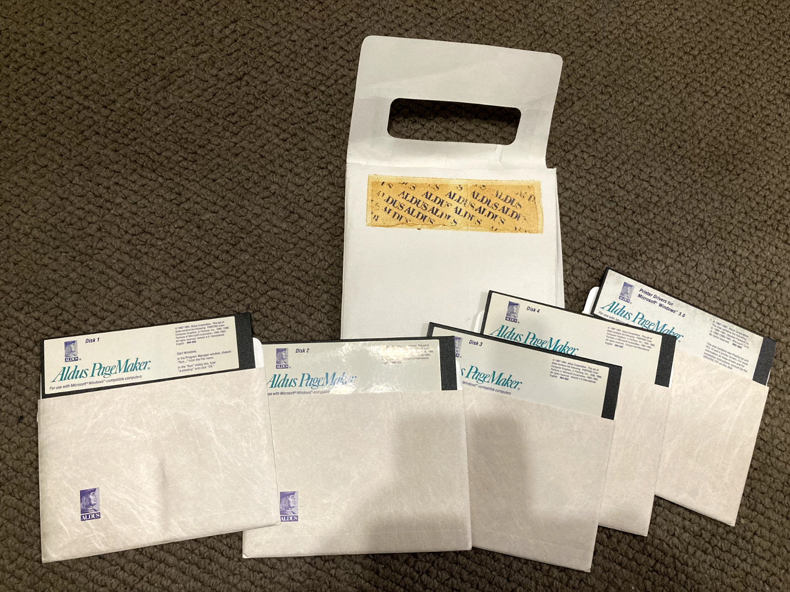Rare ALDUS PageMaker disks 1987-1991 & Printer Driver for Microsoft Windows 3.0