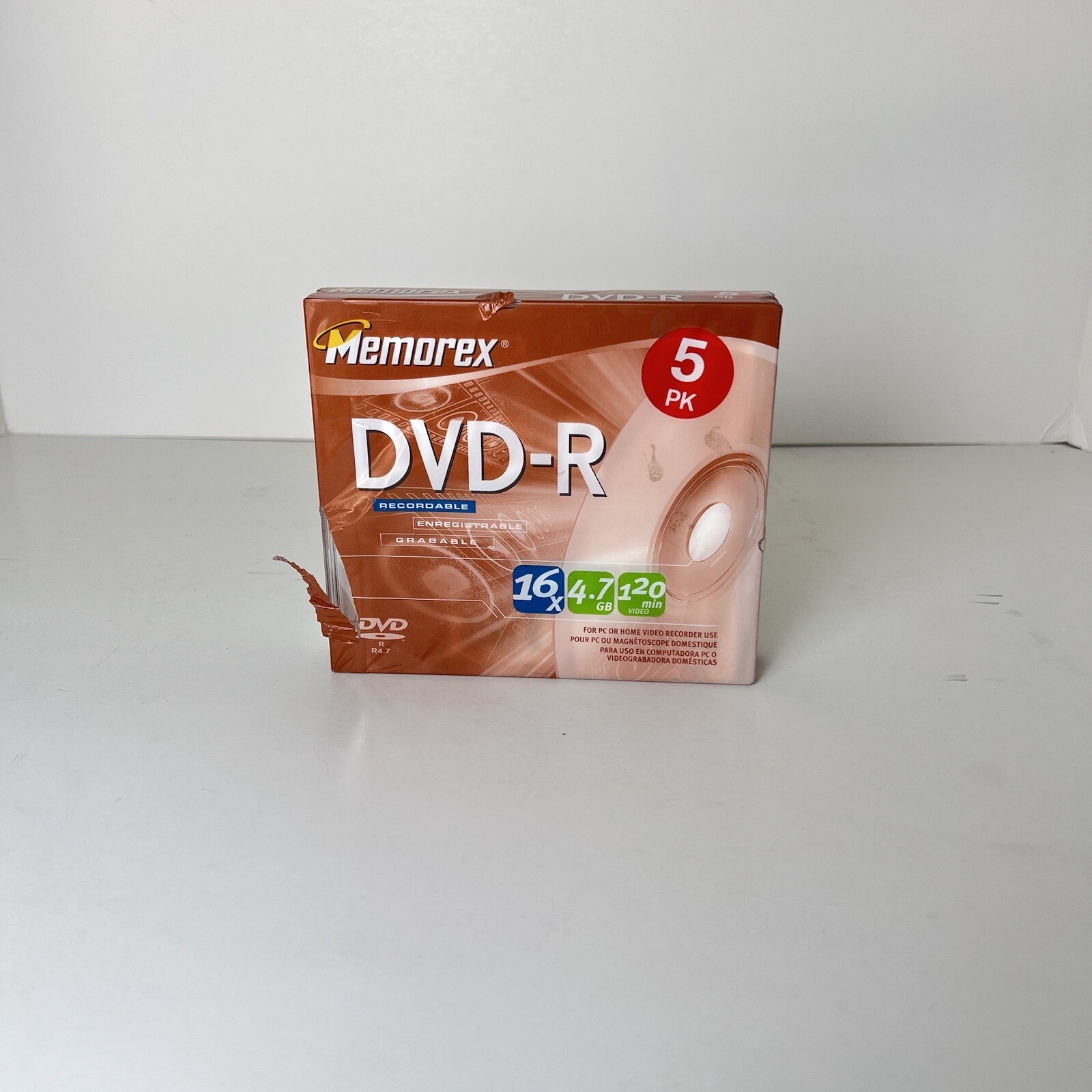 Memorex DVD-R 5 Pack 16X 4.7GB 120 Min Recordable Discs With Cases New Sealed