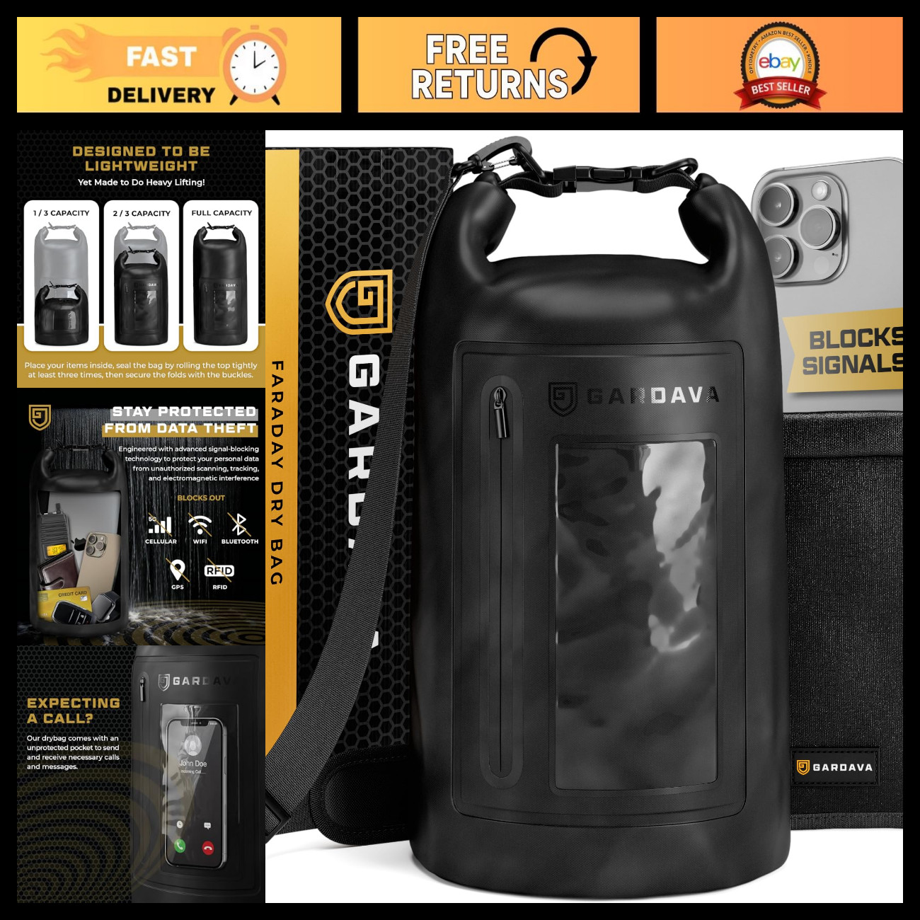 Military-Grade Faraday Bag, Waterproof EMP Shield Dry Bag for Laptops & Phones
