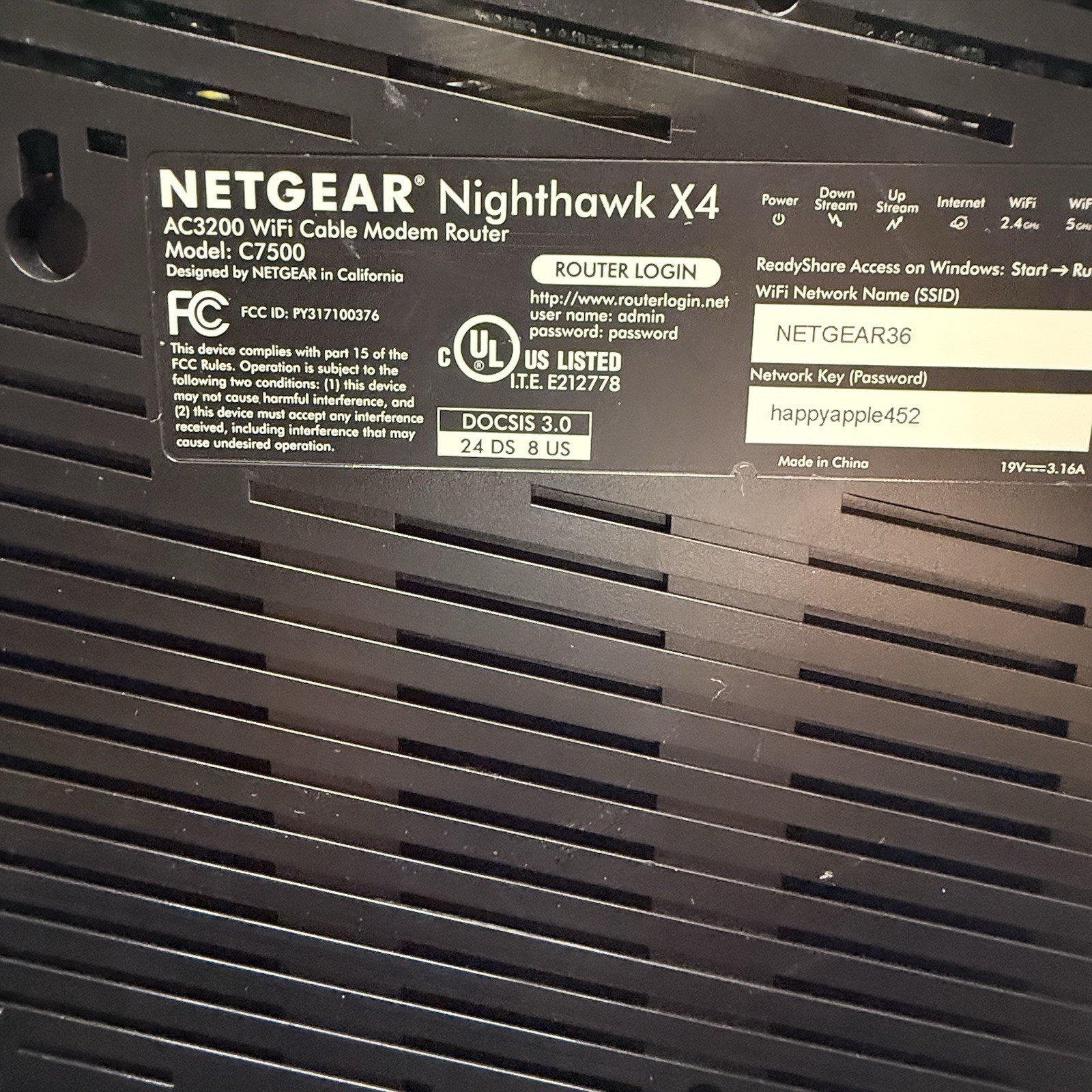 NETGEAR Nighthawk X4 C7500 AC3200 Smart WiFi Router For Parts (No Power Cord)