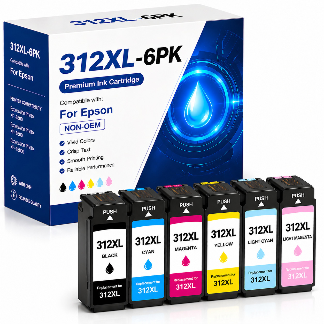T312XL 312XL High Yield 6 Pack Ink Cartridge Compatible with Epson XP-8500