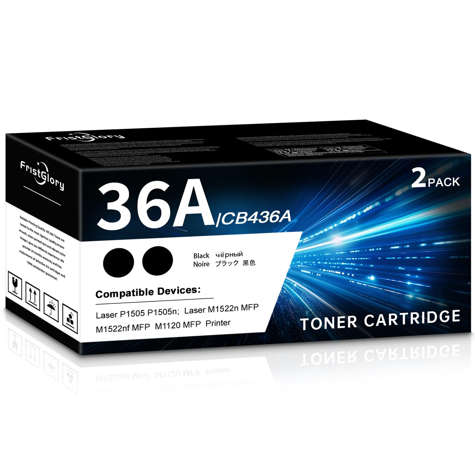 FristGlory 36A CB436A High Yield Toner Cartridge (Black, 2-Pack) Compatible 36A