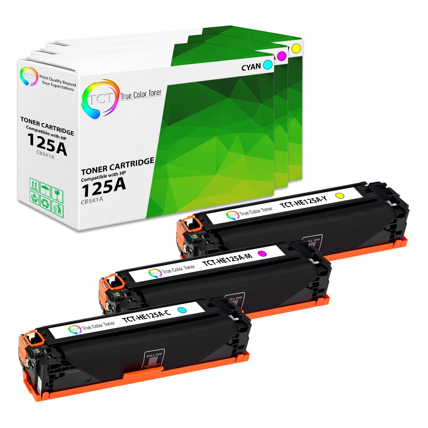 TCT 3PK 125A Toner Set CB541A CB542A CB543A For HP Color LaserJet CP1215 CP1515