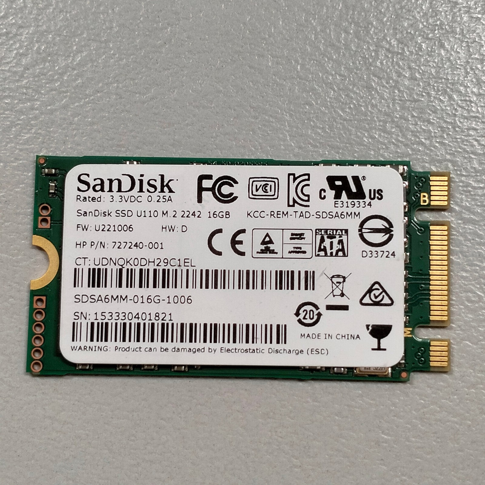 Sandisk U110 16GB M.2 2242 MLC SATA SSD 6Gbps SDSA6MM-016G-1006 HP 727240-001