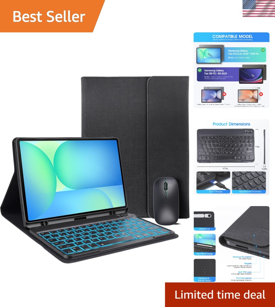 for Galaxy Tab S10 FE Case with Keyboard & Galaxy Tab S10 Lite 10.9inch,Mouse...