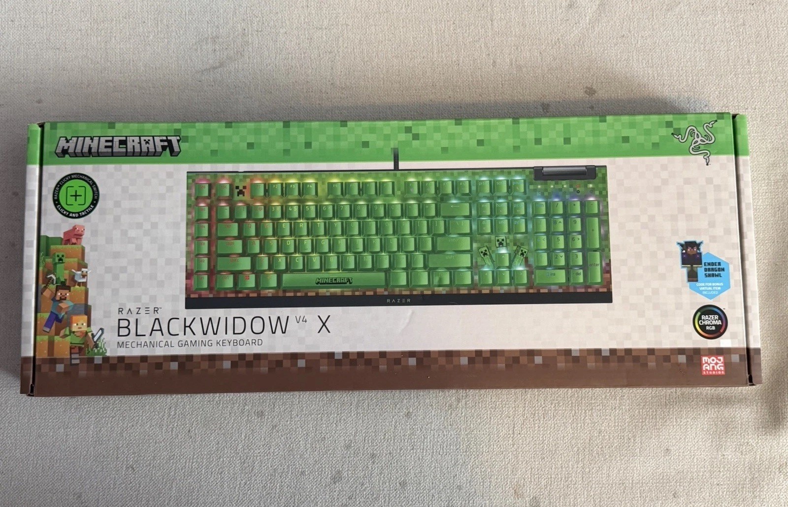 Razer BlackWidow V4 X Gaming Keyboard Minecraft Edition NEW FAST SHIP