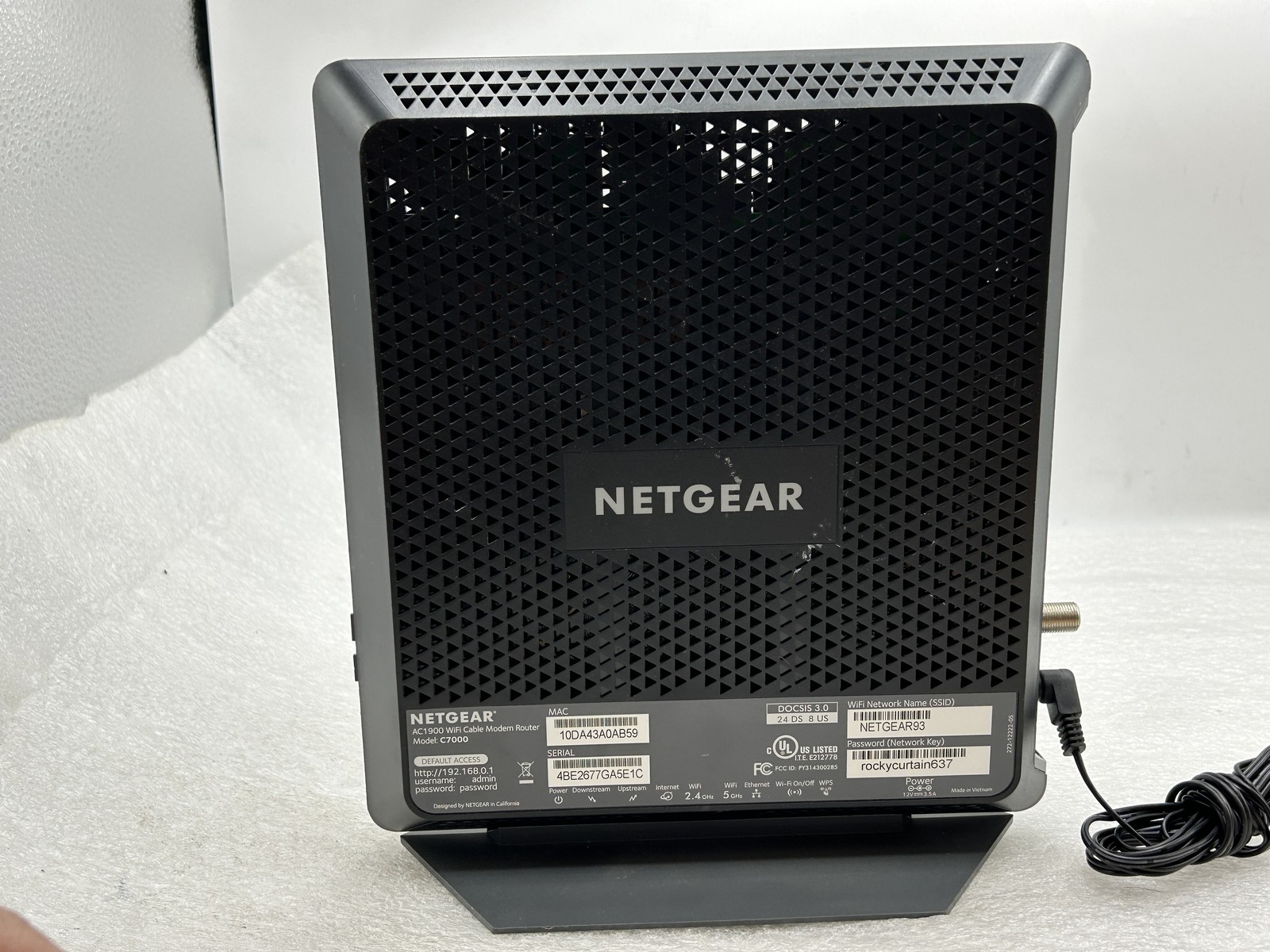 RESET NETGEAR Nighthawk C7000 AC1900 Wi-Fi Cable Modem Router W/ADAPTER FREE S/H