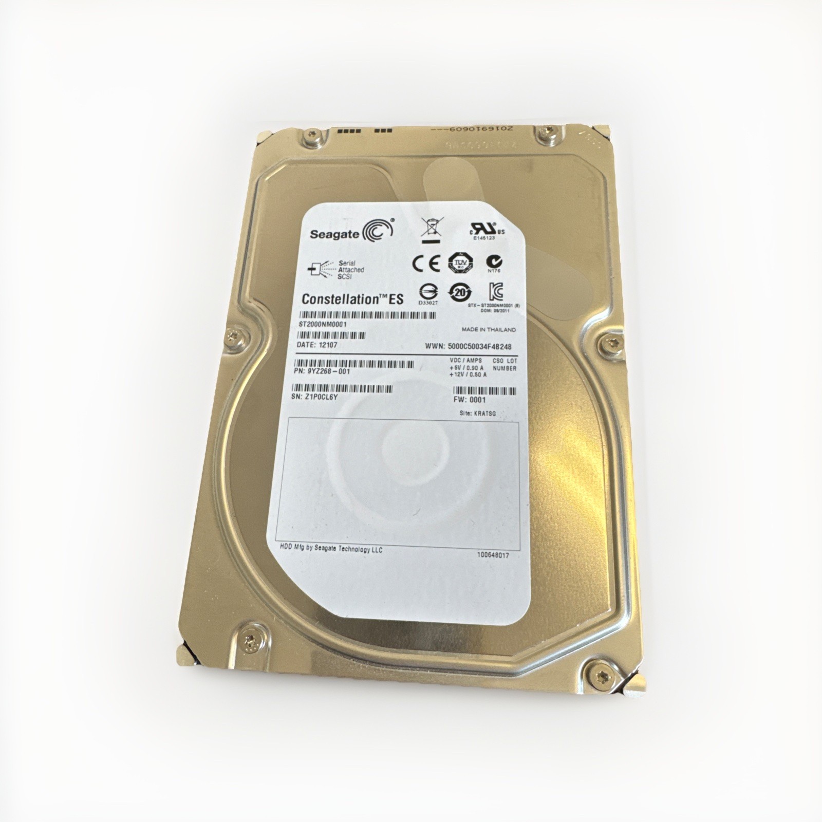 Seagate ST2000NM0001 2TB 7.2K 6Gbps SAS 3.5" Enterprise Hard Drive 9yz268-001