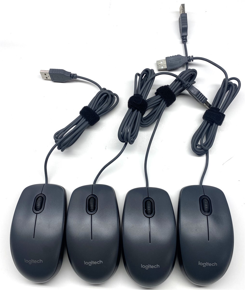 4 Pack Lot Genuine OEM Logitech Wired USB Optical PC Mouse 3 Button M100 Gray 
