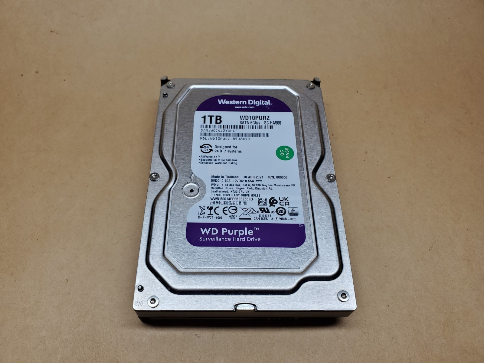1TB Western Digital Purple Surveillance WD10PURZ-85U8XY0 SATA  3.5" HDD | Tested