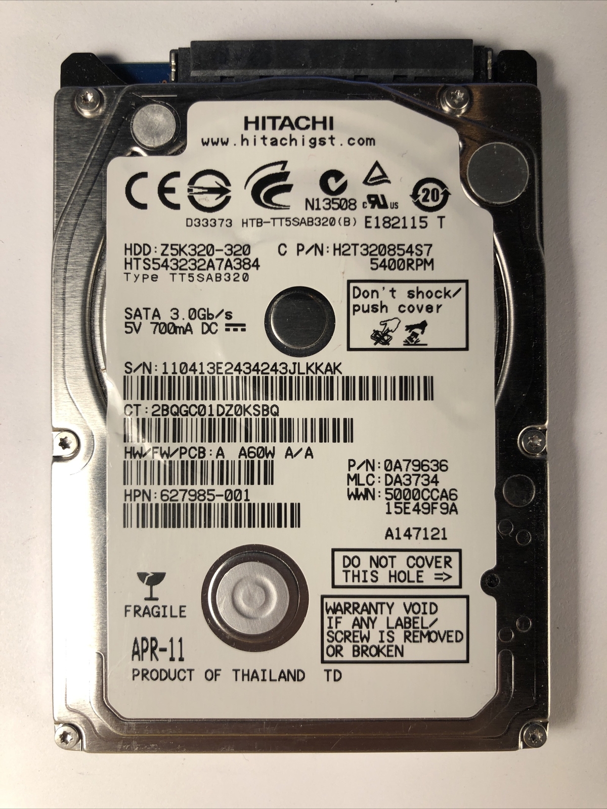 Hitachi Travelstar Z5K320-320 320GB 2.5" SATA 3.0Gb/s HTS543232A7A384 