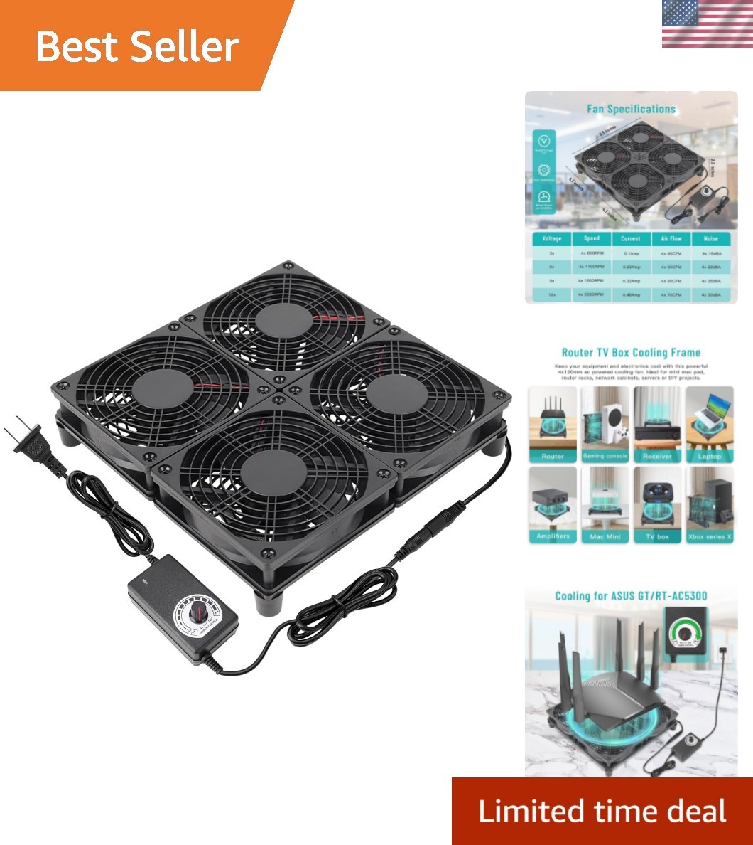 Router Laptop Cooling pad 4X 120mm Computer Fan with AC Plug Variable Speed F...