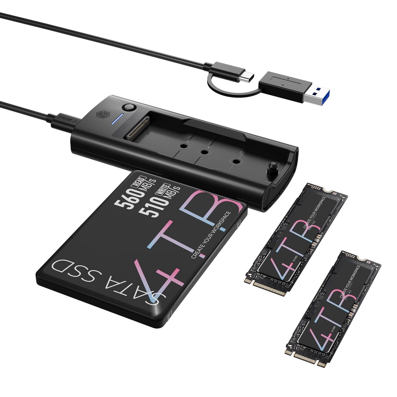 M.2 NVMe/SATA & 2.5”/3.5” Hard Drive Docking Station, SATA to USB Adapter, 10...