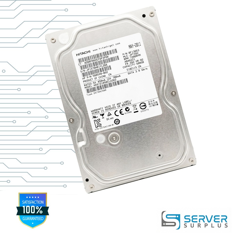 HP HDS721050CLA362 500GB SATA 7.2K 3.5 in Enterprise HDD | 588599-002 | 0F13653