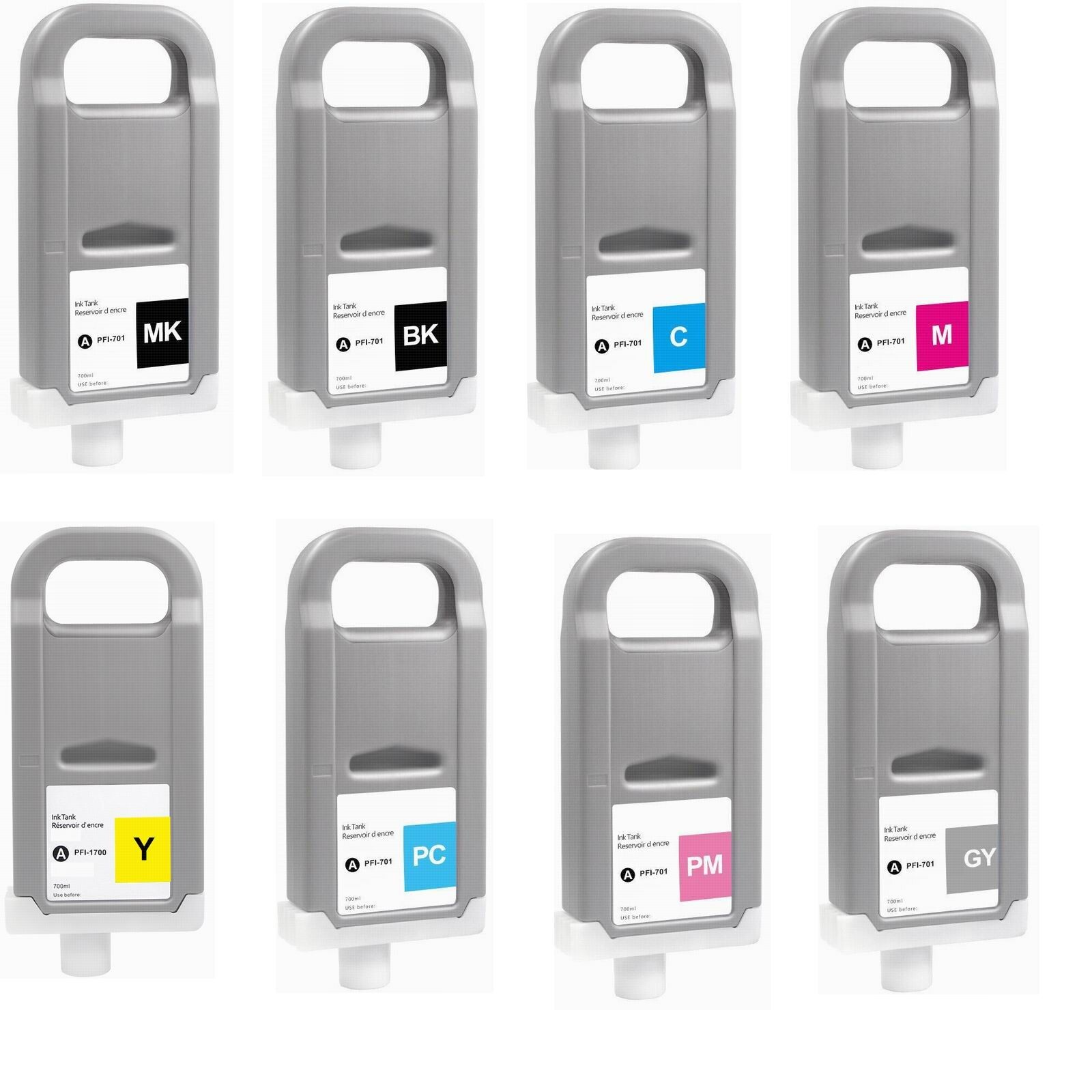 8 Pack 700ml PFI-701 Ink Cartridge Compatible For Canon iPF 8000s 9000