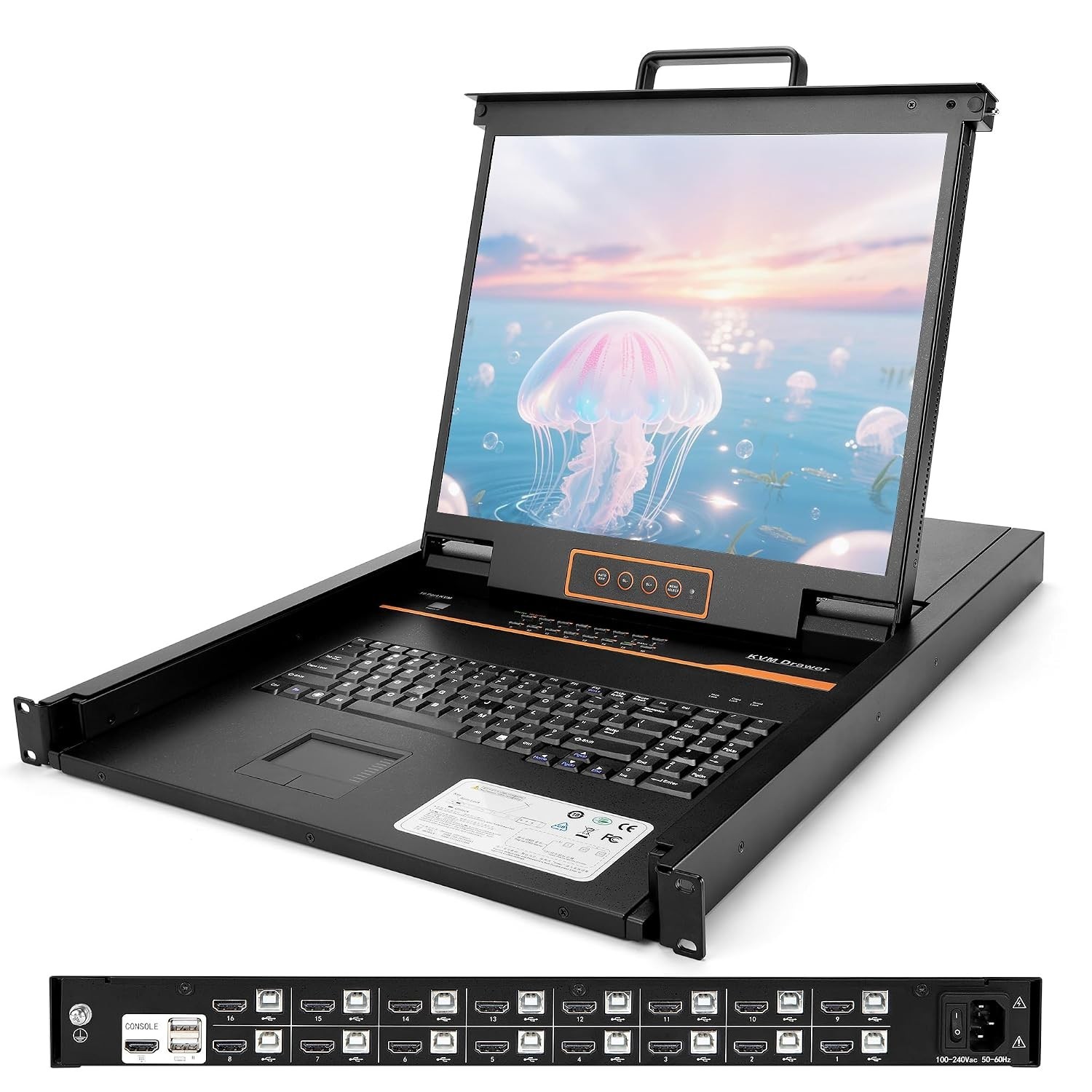 19-Inch Rackmount KVM Console, 1U Rack Mount Monitor and Keyboard HDMI 16 Port