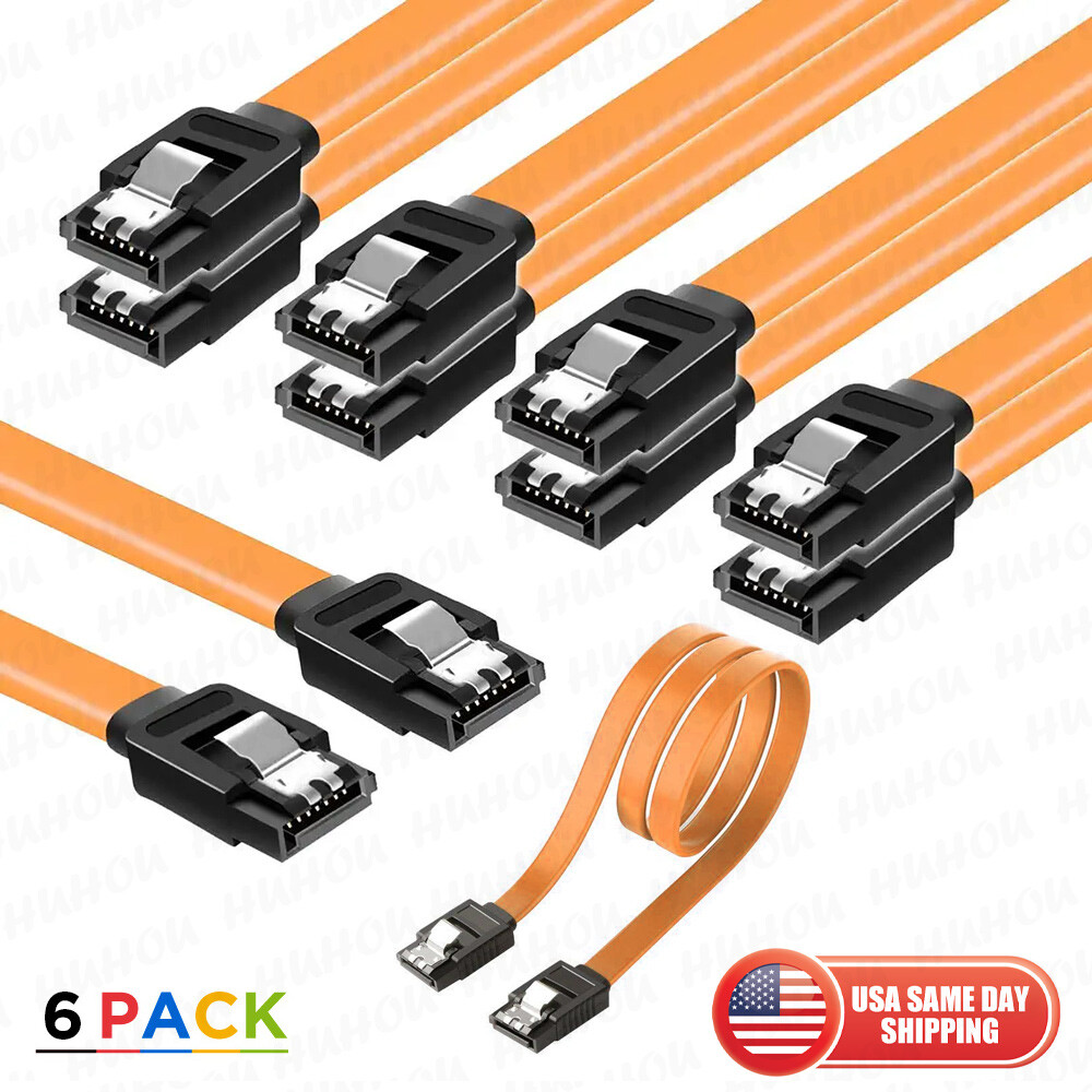 6 pack SATA Cable III 6Gbps Straight HDD SDD Data Cable with Locking Latch 15 in