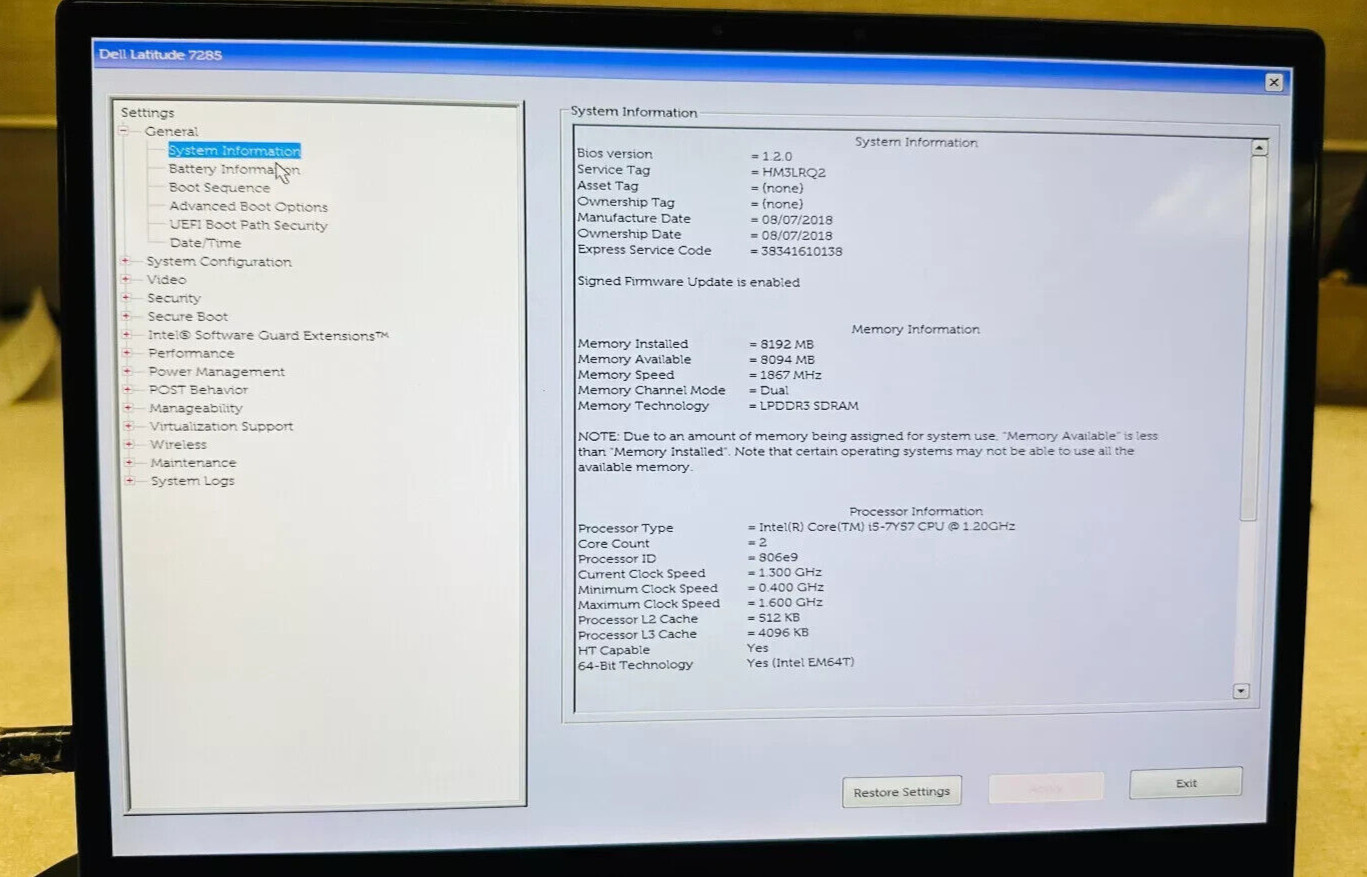 Dell Latitude 7285 2-in-1 Laptop IntelCore i5-7Y57 8GB 256GB SSD Win10 Pro Touch