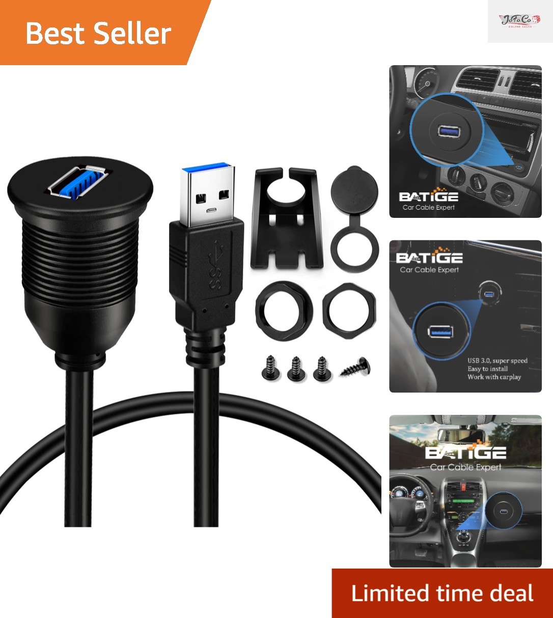 Versatile 3ft Male-Female AUX Flush Cable for Car, Boat & Motorcycle Access