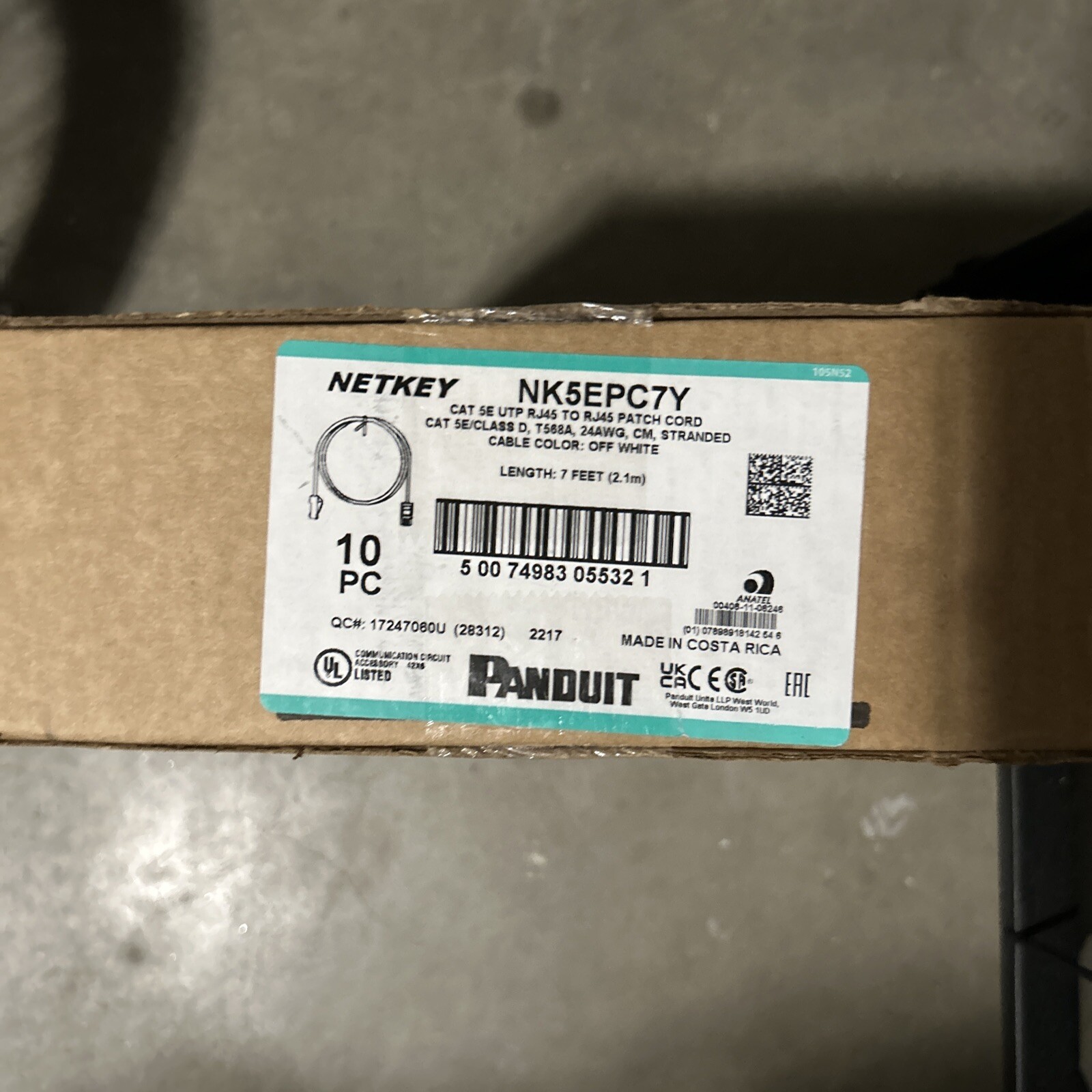 NEW 10 Pack Panduit NK6PC7Y Cat 6 UTP RJ45 7' Off White Patch Cord T568B
